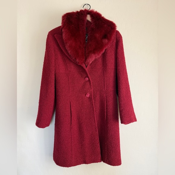 Siena Studio Faux Fur Wool Burgundy Coat Classic Car Single Button X Small XS - Picture 1 of 12